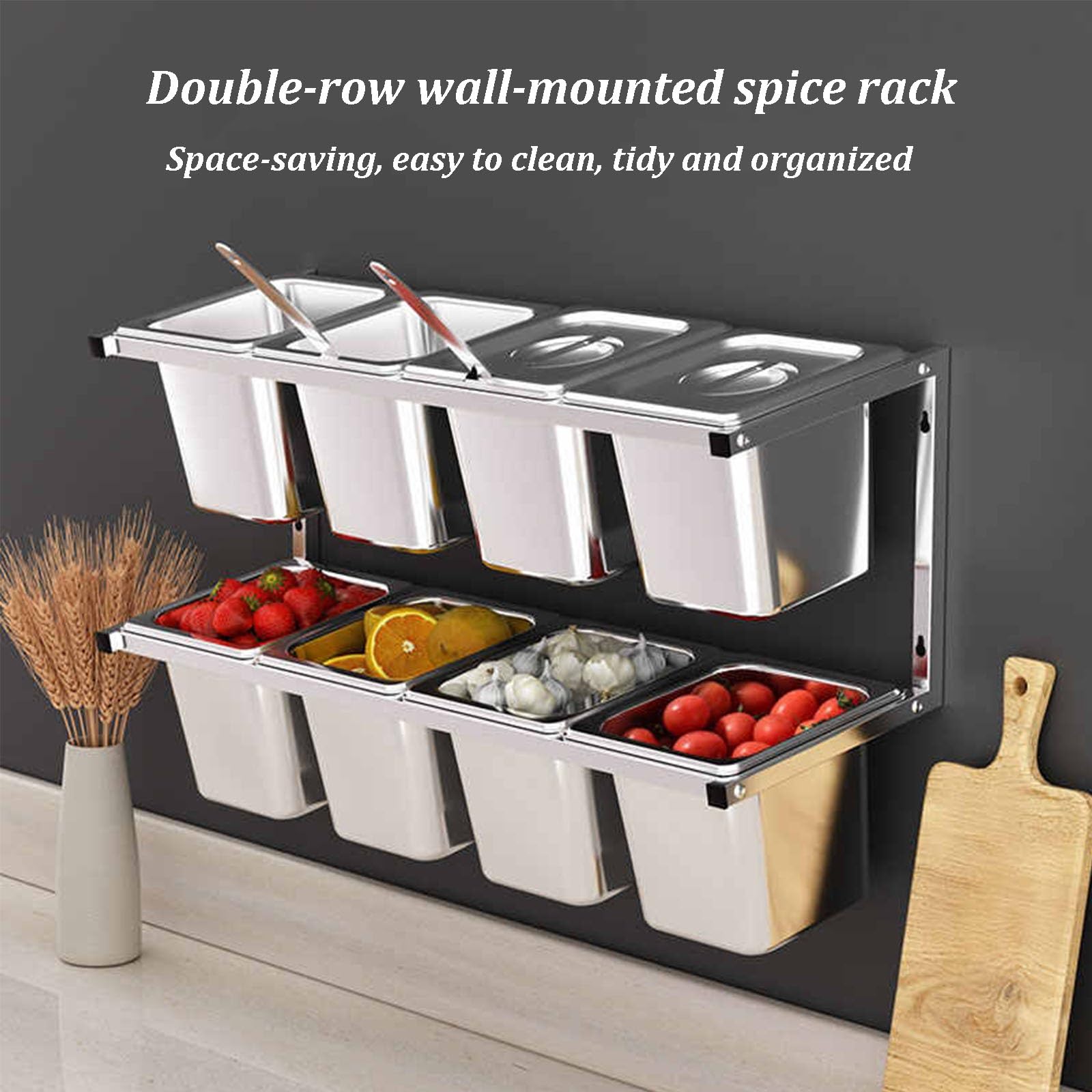 Stazione per pizza da parete, con coperchio e cucchiaio, in acciaio inox, per buffet, cucina, ristorante