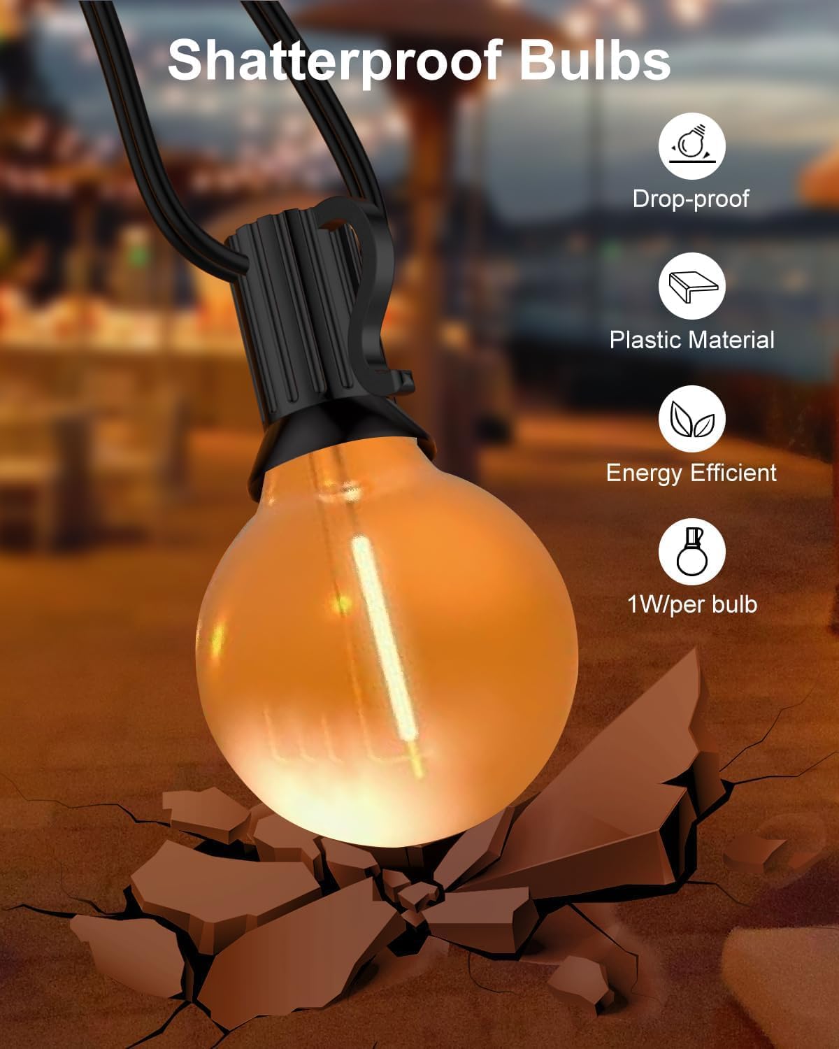 25 Pack G40 Orange LED Replacement Christmas Light Bulbs,E12 Candelabra Base, Shatterproof Plastic, for Christmas Outdoor String Lights (Orange)