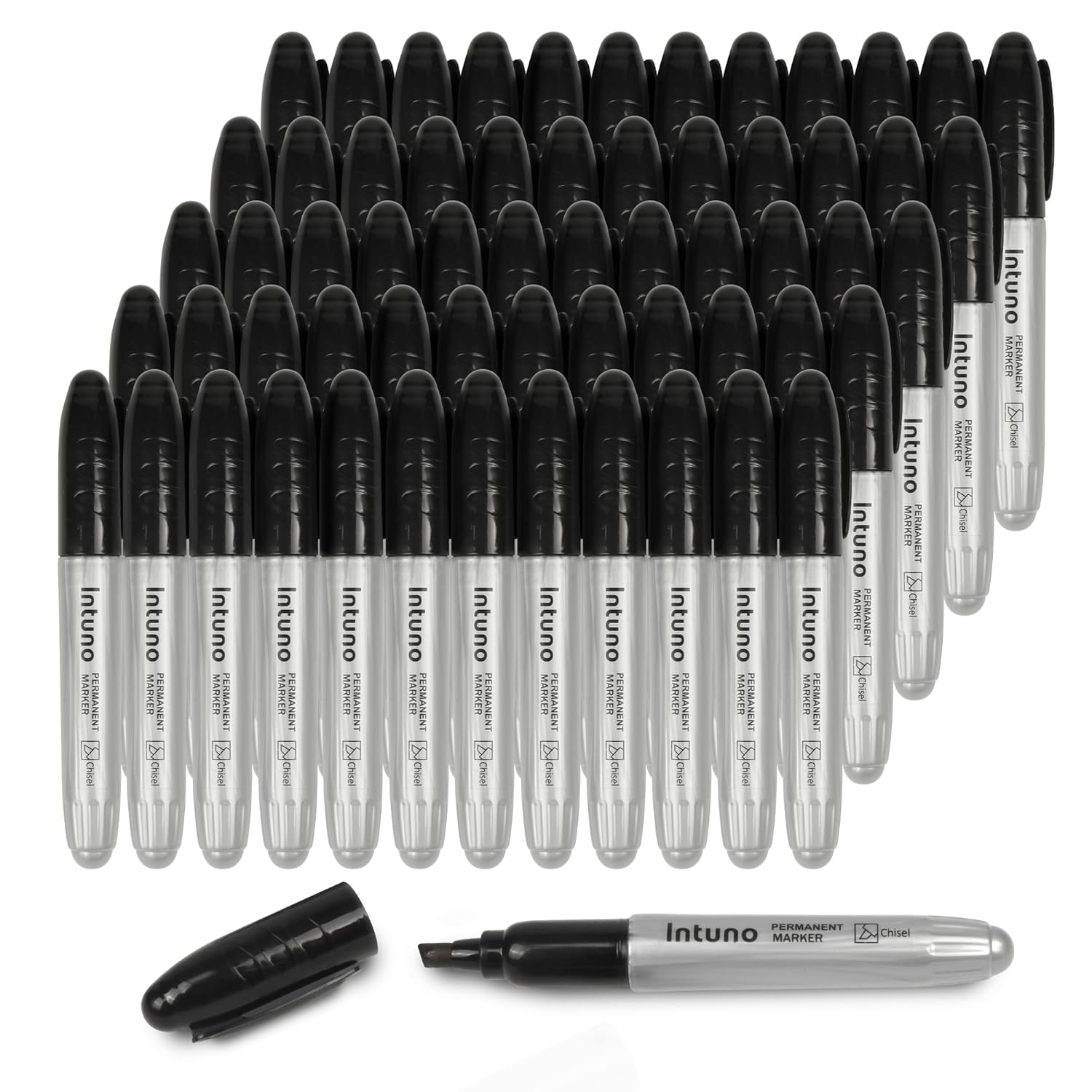 Jumo Permanent Markers 60 Count Black Chisel tip Oil-Based Permanent Markers Waterproof and Fade-Resistant for Paper Wood Metal