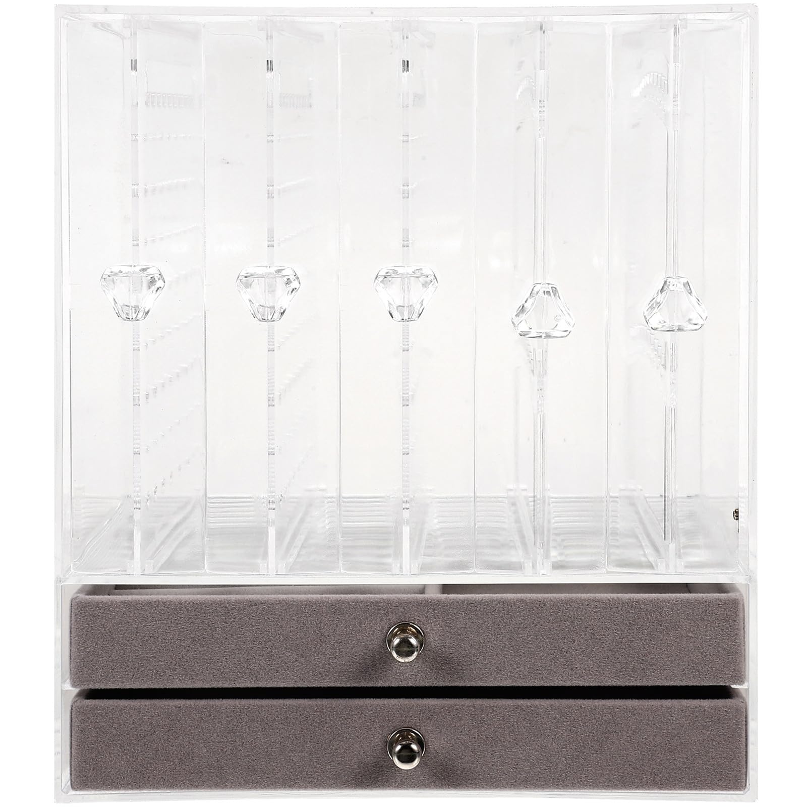 Transparentes Schmuckkästchen mit zwei Schubladen, Schmuckaufbewahrung für Ohrringe, Ringe und Halsketten, übersichtlicher Organizer für Schmucksammlung auf Schminktisch oder Ladentheke