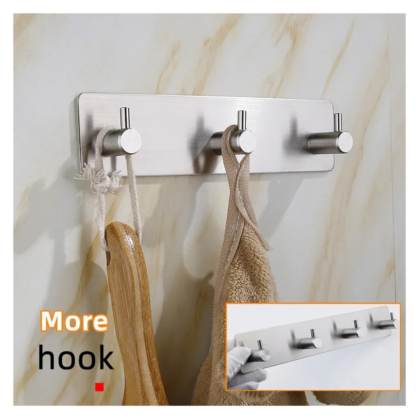 Gancho Autoadhesivo De Acero Inoxidable 3M, Gancho For Puerta De Pared, Percha For Ropa(Black 3 Hook)