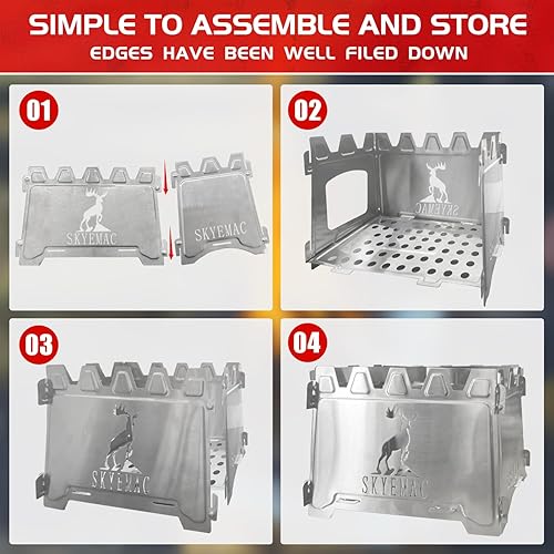 Miniatura 7 de Estufa de leña para acampar portátil  Estufa de campamento plegable pequeña Estufa plegable para mochileros de acero inoxidable, estufa plegable