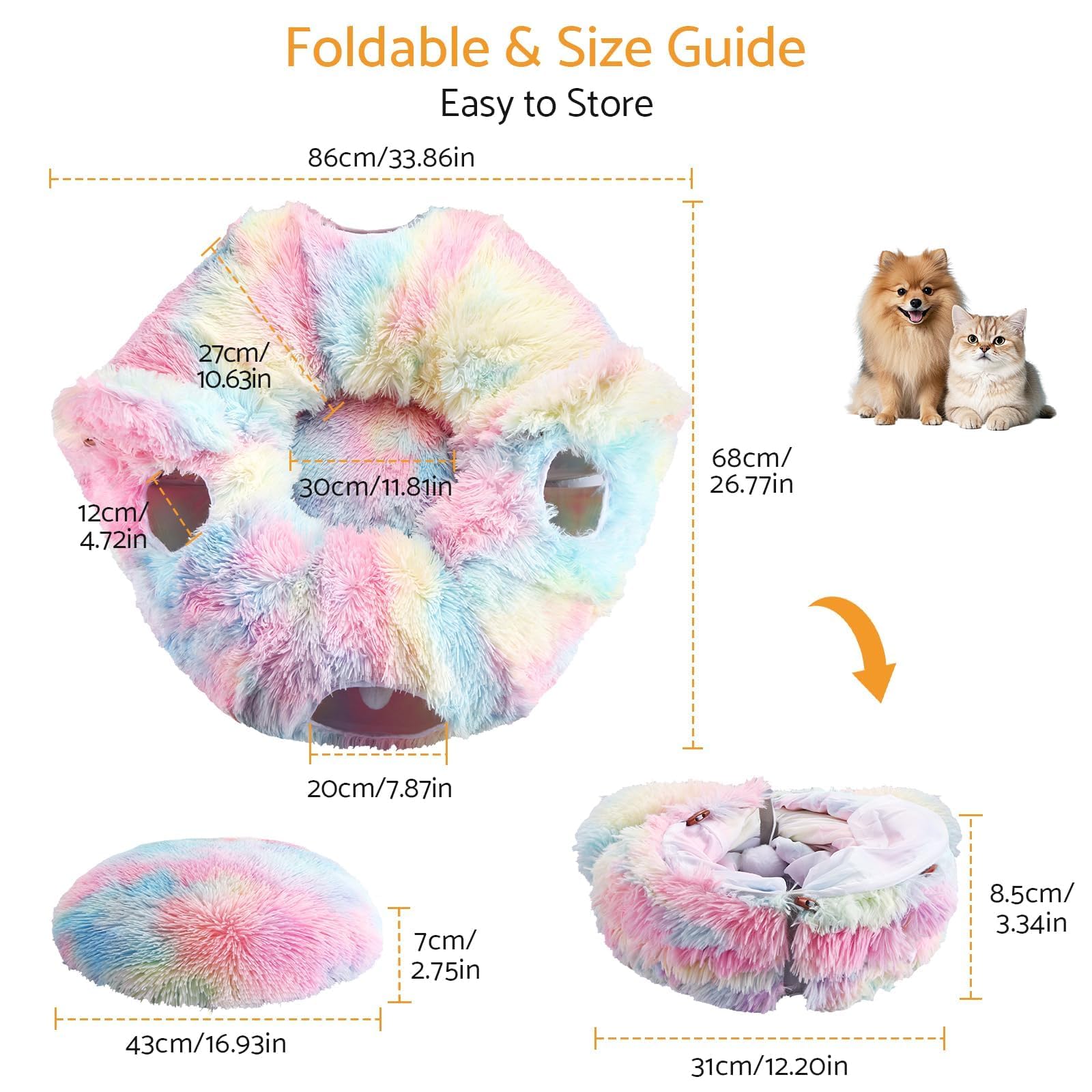 Cama Tunel para Gatos - Tunel para Gatos Plegable Que Incluye una Manta y una Bolsa para su Transporte - Cama Donut Gato Cómoda, Segura y Divertida - Cat Tunnel para Jugar y Descansar