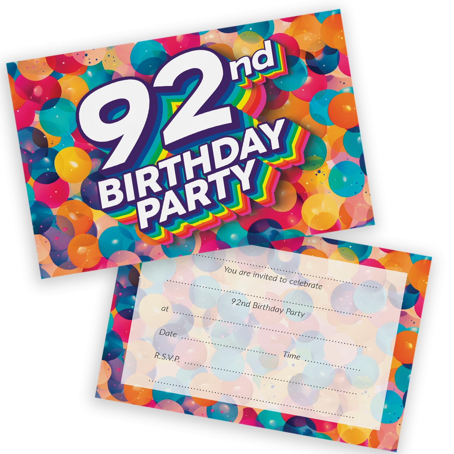 92nd Birthday Party Invitations Men Women - Rainbow Balloons 36 Pack - Adults Birthday Invitations for Friends Family A6 Bday Party Invites Invitation Cards with Folding Envelopes