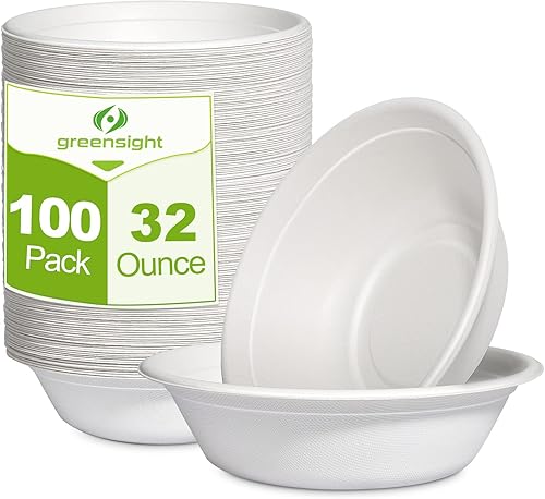 Miniatura 8 de greensight Cuencos grandes de papel de 32 onzas, paquete de 100 cuencos compostables, cuencos desechables para sopa caliente, ensaladas, cereales,