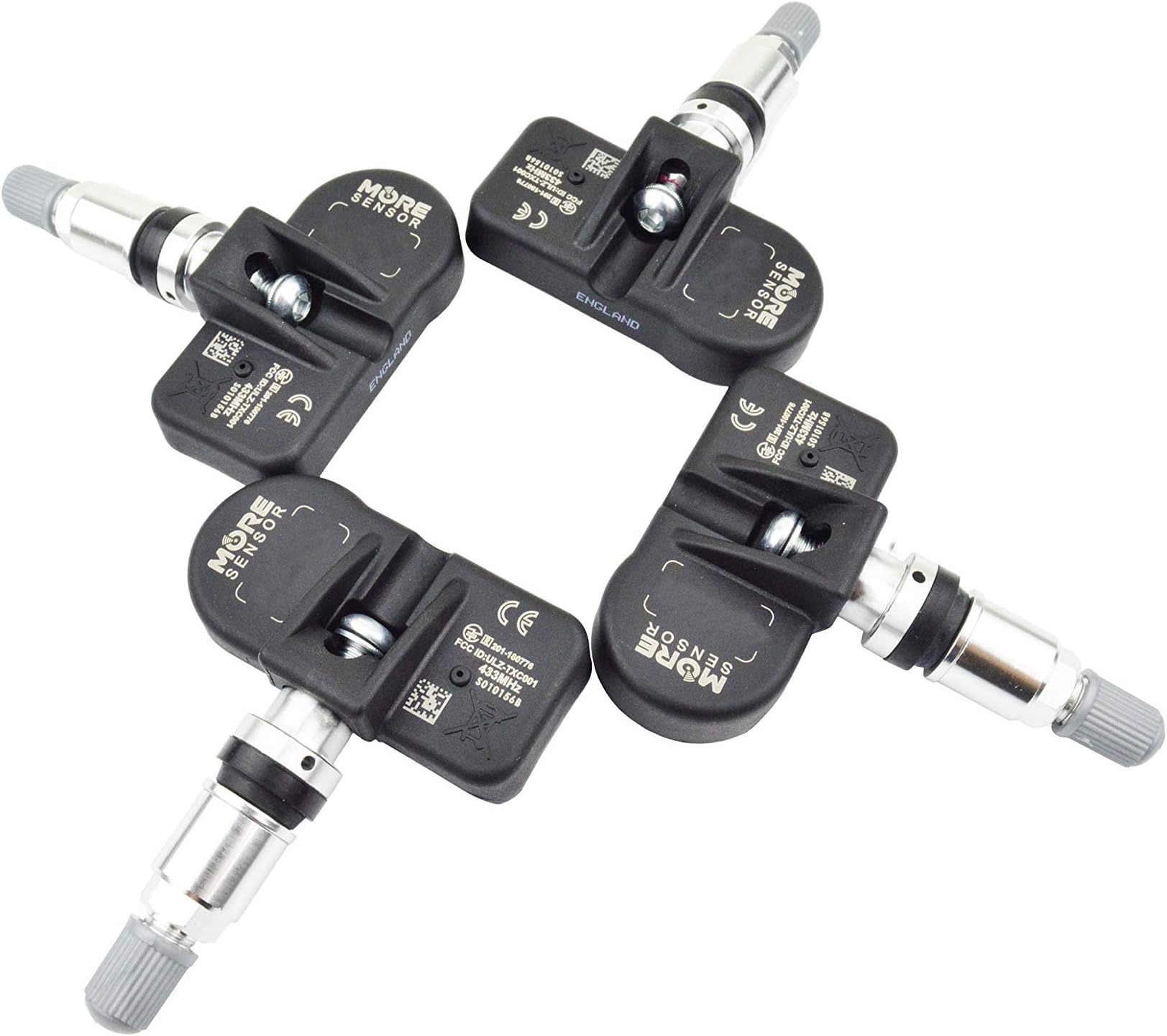 Mobiletron MORESensor 4-Pack TPMS Aftermarket Tyre Pressure Monitoring Sensors | Programmed for UK/British Electric Vehicles Brand Models | 31362304 AZ-S166POL-4