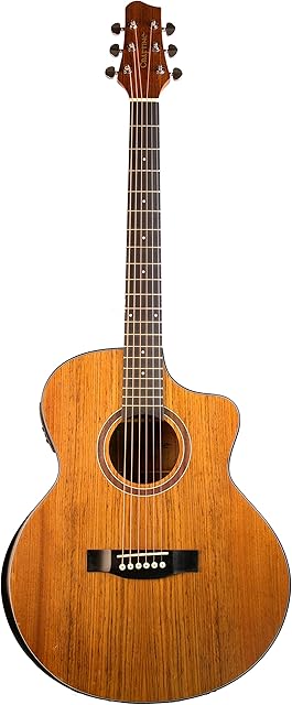 Electro-Acoustic Guitar for adults | full-size Grand Auditorium Style by Craftine | Cutaway in the body | Walnut finish & rosewood fingerboard| Built-in 4 band EQ and chromatic tuner |Live performance