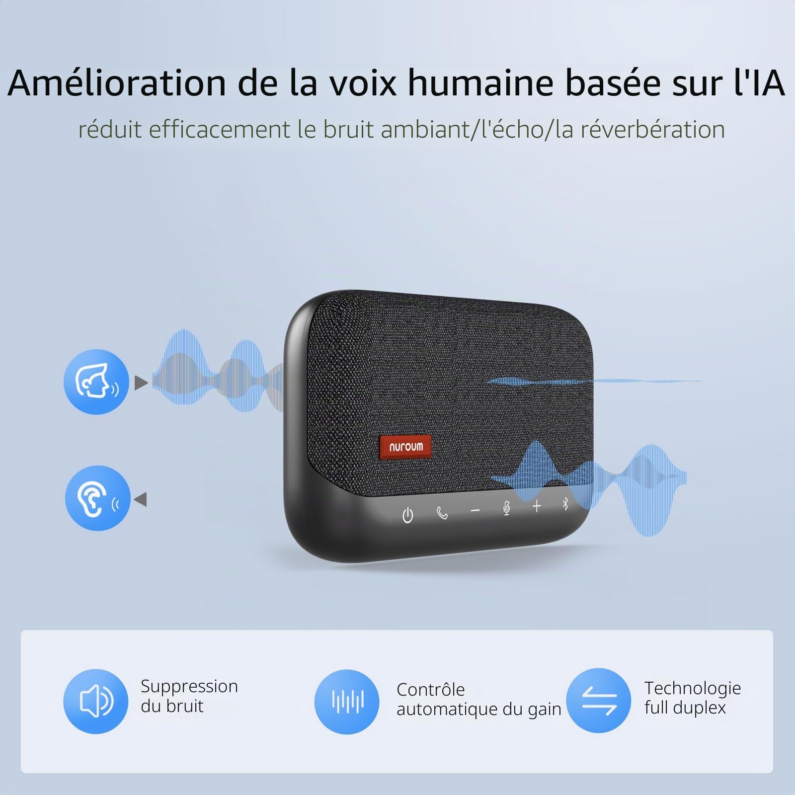 Nuroum A15 Haut-Parleur pc et Microphone de Conférence Bluetooth, Enceinte Ordinateur de Bureau,Prise de Voix à 360°,Connexion Via Bluetooth/Dongle/USB-A/C pour Visioconférence/Teams Réunion/Zoom,Gris