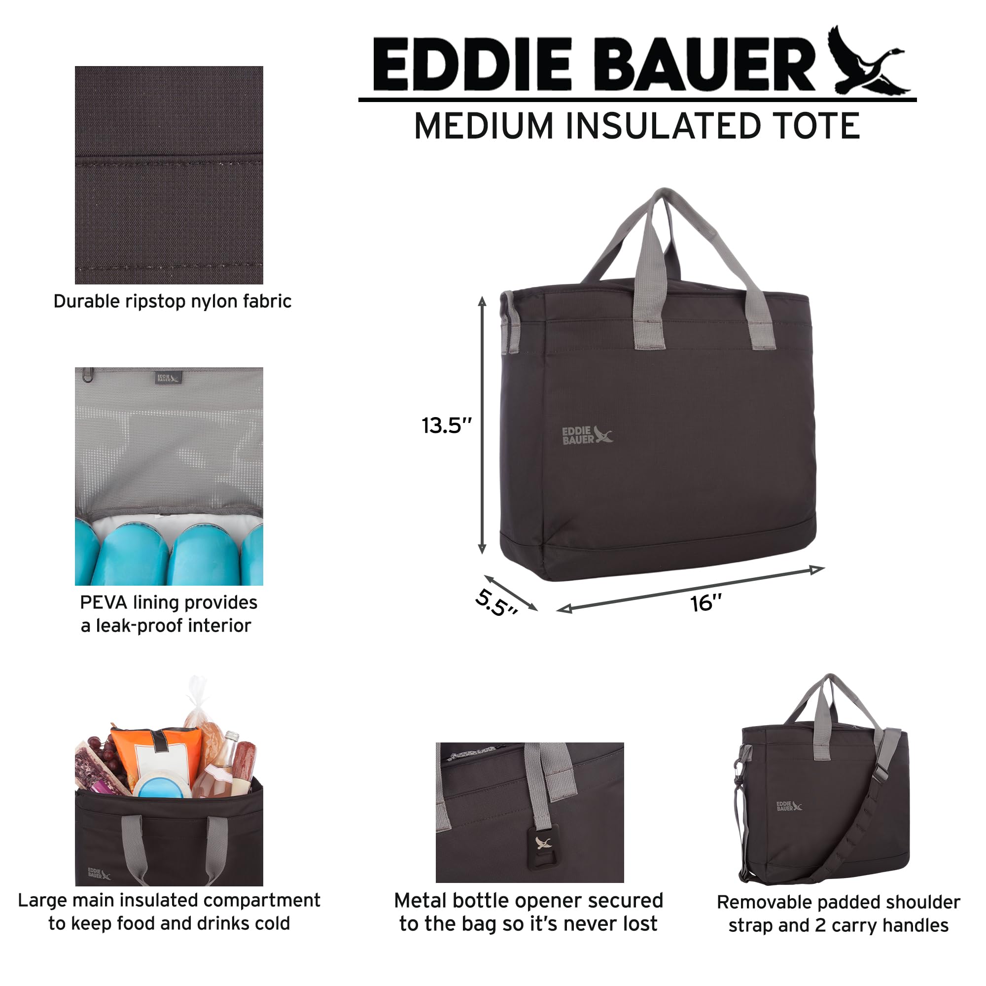 Eddie Bauer Borsa termica isolata | Vacanze | Viaggi | Spiaggia | Campeggio | Portellone posteriore | Picnic | Trasporto a tracolla | Maniglia superiore
