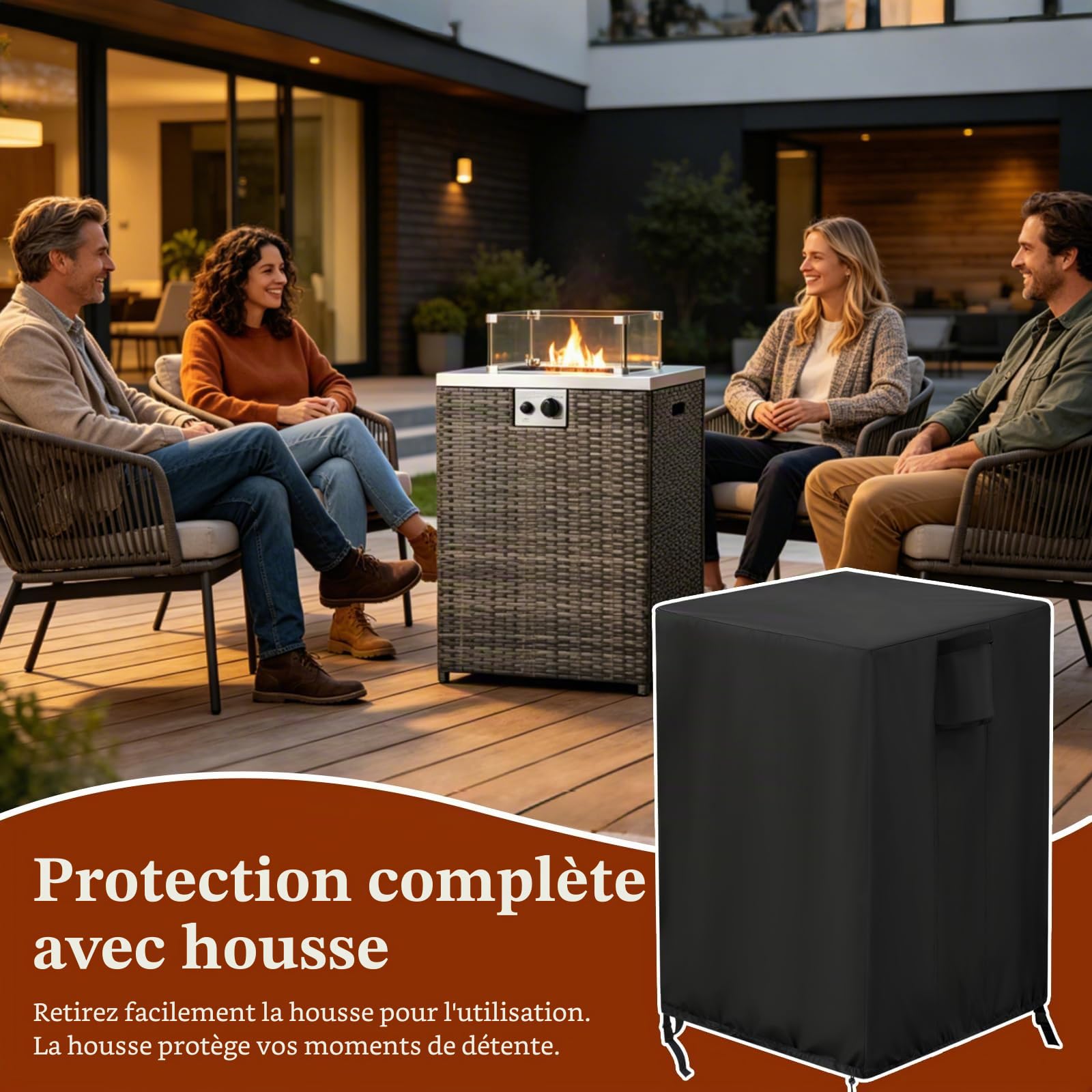 Onlyme – Housse de foyer carrée en tissu Oxford 420D au propane imperméable avec cordon de serrage pour foyer à gaz et brasero – 55 x 55 x 89 cm