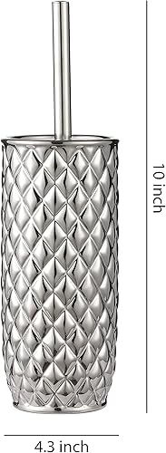 Miniatura 2 de Accesorios de baño Juego de escobilla de inodoro de cerámica, cepillo y soporte para inodoro (patrón de piña, gris plateado)