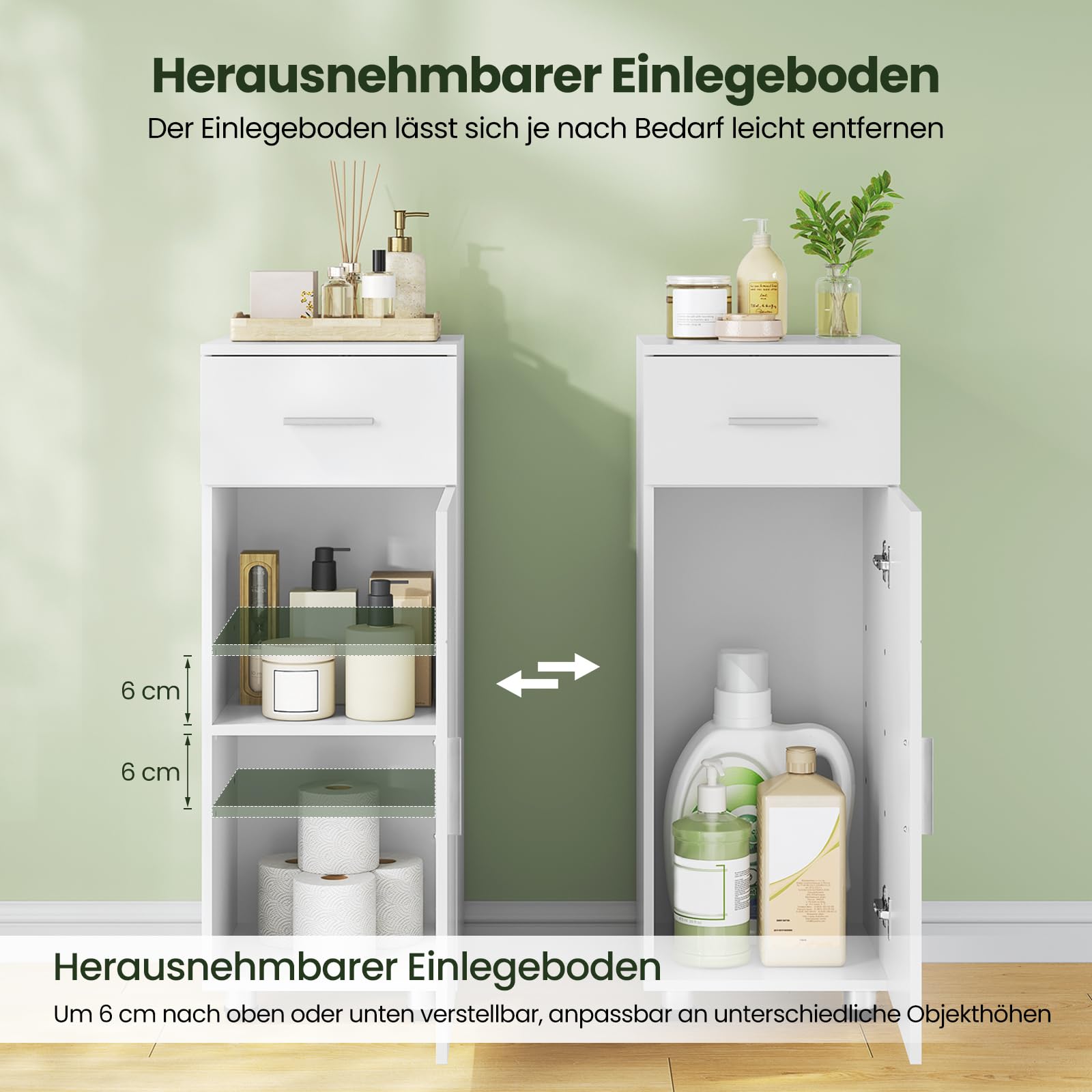 EUGAD Badezimmerschrank, Badschrank mit 1 Schubladen,mit 1 Verstellbarer Trennwand,Badschrank Schubladenschrank mit Tür, Aufbewahrungsschrank, 30x80x30 cm,Matt weiß