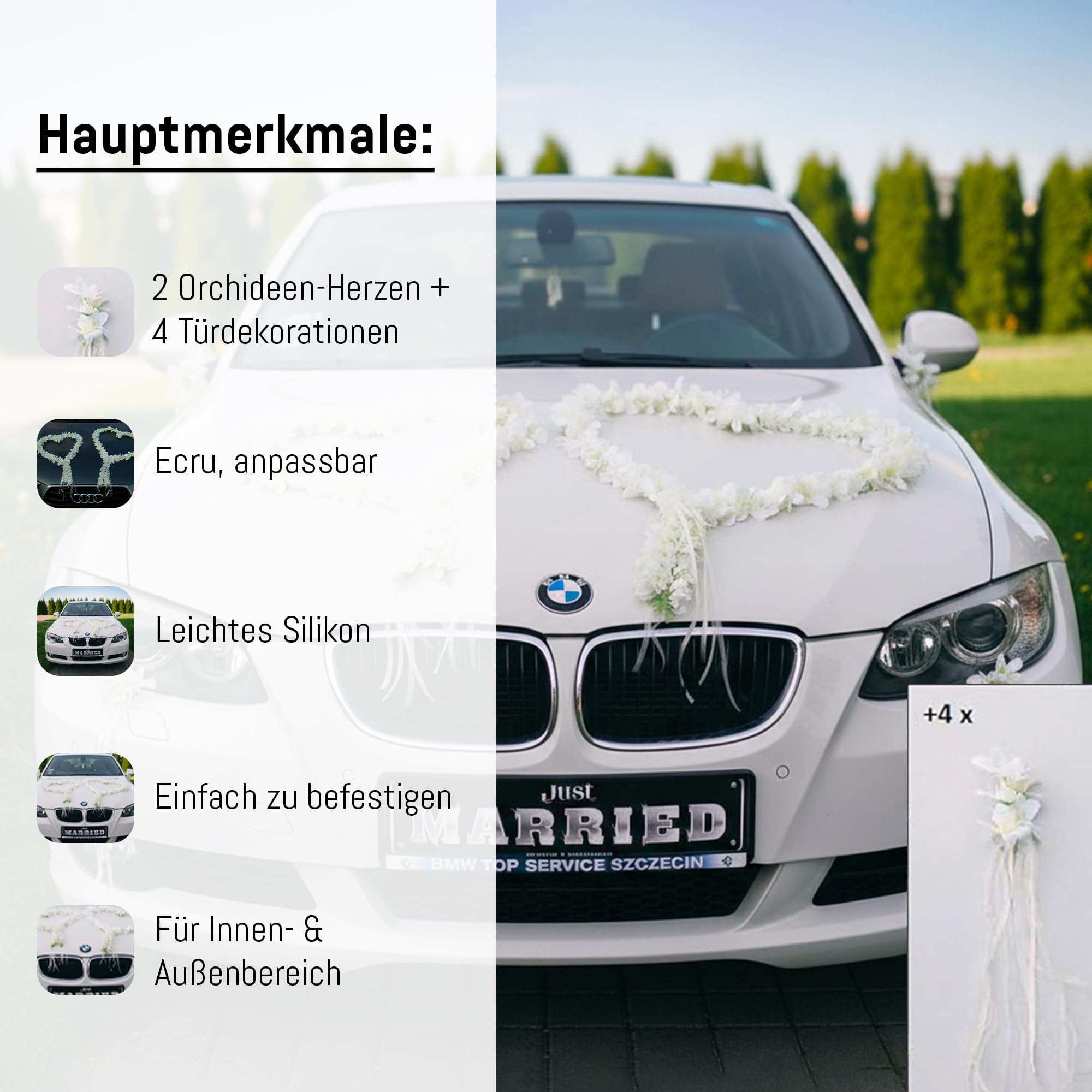 Auto-schmuck so einfach so kreativ Orchidées - Cœur de mariée - Rose - Décoration de Mariage - Voiture - Guirlande de Voiture - Écru