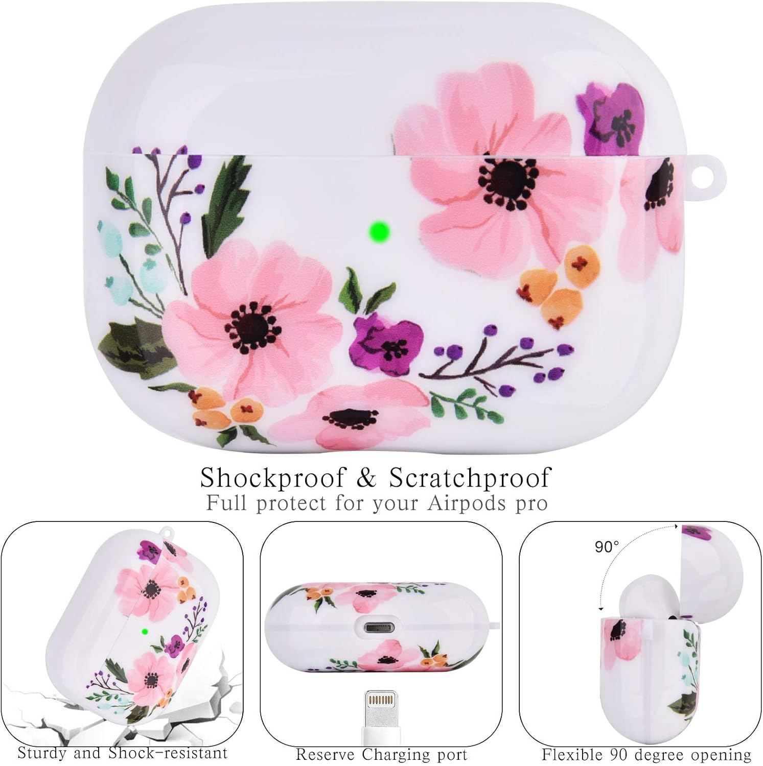 Airpods Pro Case with Keychain and Cute Floral Skin,OLEBAND Air Pod Pro Hard Protective Cover Accessory,for Women and Girls,Compatible for iPods Pro Charging case : Electronics