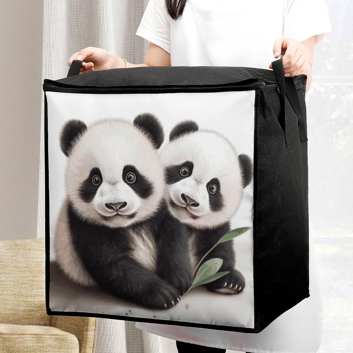 Pandas Storage Bags Moving Bags Storage Bins | Comforter Storage Bag Reinforced Handles & Zippers Foldable Closet Organizers and Storage for Blanket Pillow Clothes