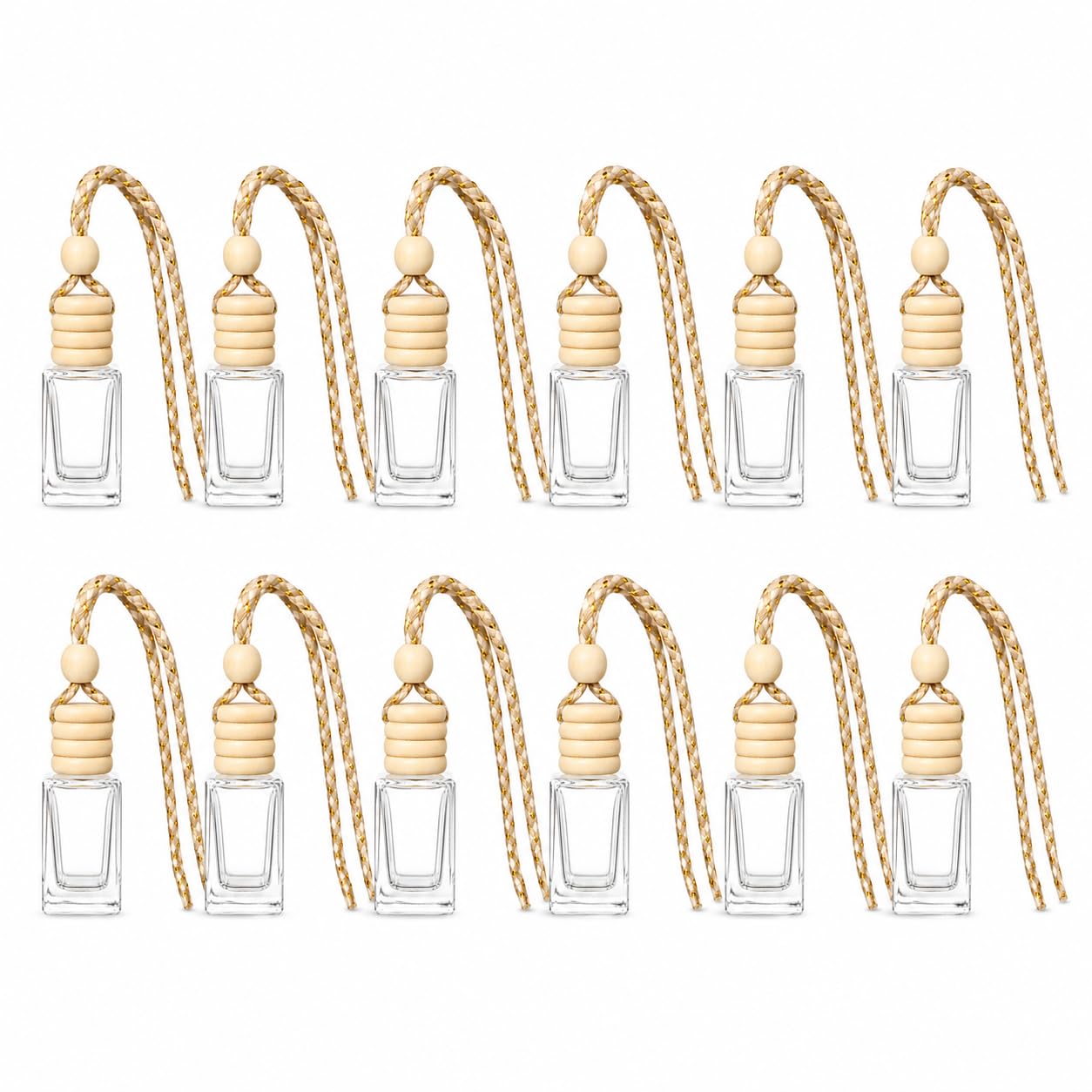 Hunky Dory 12 Pcs 10ml Empty Hanging Perfume Bottles | Car, Wardrobe & Bedroom Glass Diffuser Bottles with Wooden Cap & Rope | Refillable for Essential Oils & Attar-image-19