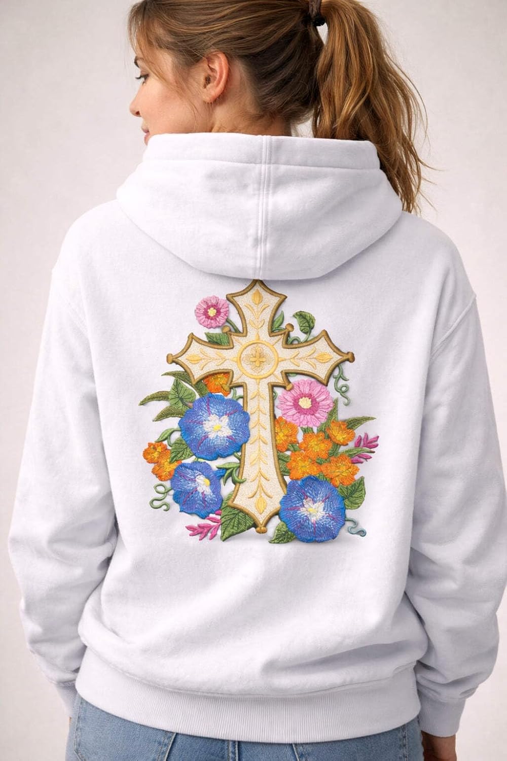 [Custom] Holy Sacred Cross with Gilded Garden Cross Embroidery Iron On/Sew Patch [7.8" x 6.63"][Made in USA] …
