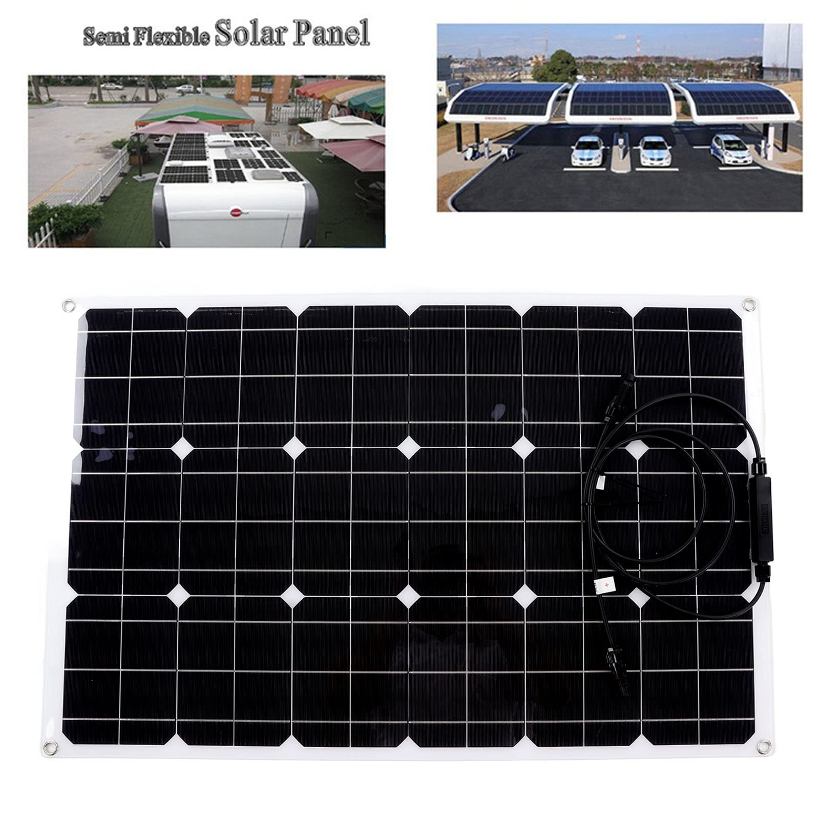 Panel Solar Flexible Panel de Cargador Solar Monocristalino 90W 16V de Células Solares Ligero Plug and Play para Uso en Exteriores, Vehículos Recreativos, y Automóviles
