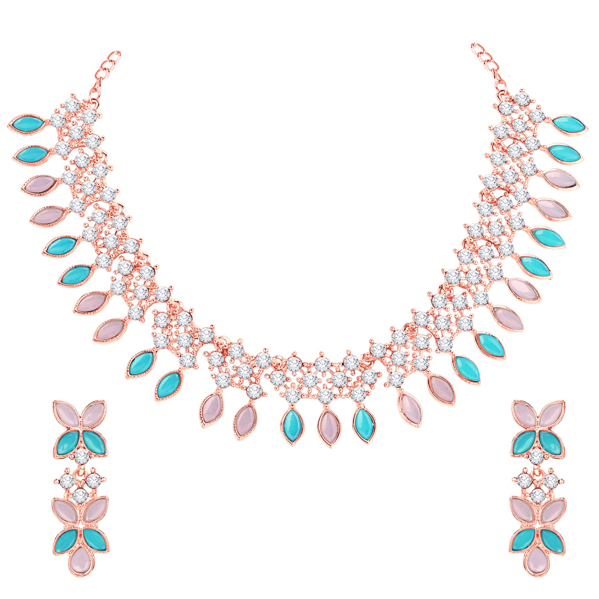 Atasi International Crystals AD Diamond Jewellery Necklace Set for Women (Rose Gold and Mint Pink) (B0C8FVSWPC) Amazon Price History, Amazon Price Tracker