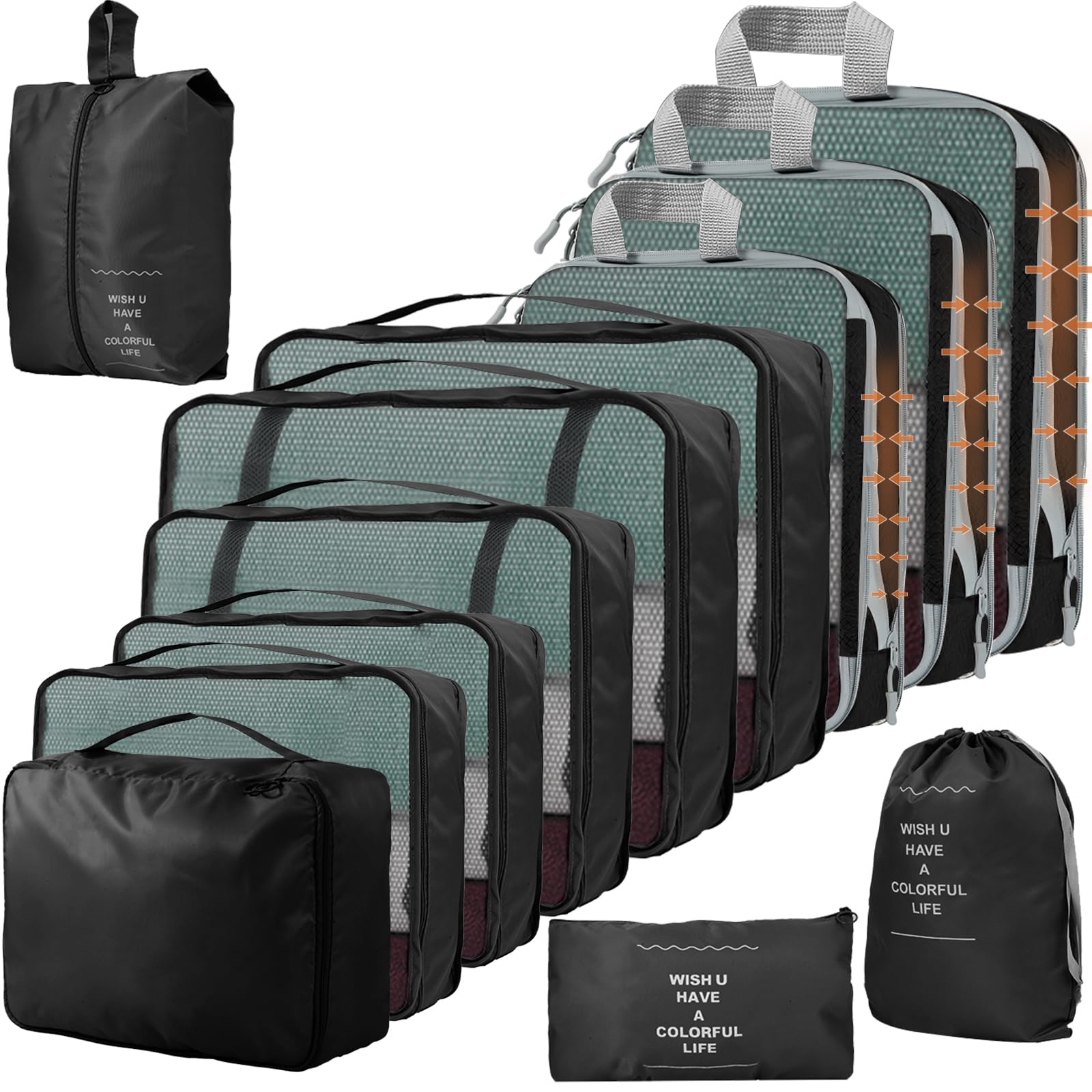 14-teilige Zweifarbige Koffer Organizer, Kofferorganizer Reisezubehör – Packwürfel, Packing Cubes & Packtaschen, Ordnungssystem für Koffer bei Urlaub & Reisen