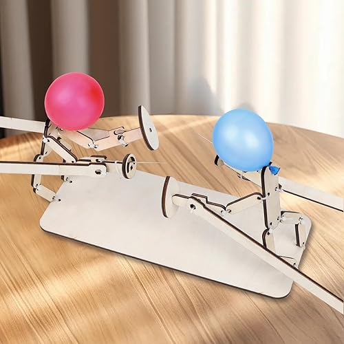 Miniatura 7 de Balloon Bamboo Man Battle, marionetas de madera de esgrima hechas a mano, juego de batalla de bots de madera para 2 jugadores, divertido y