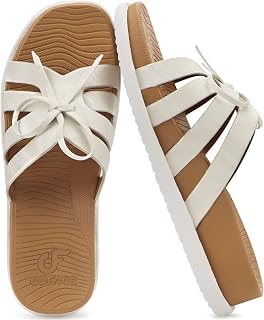 Womens Dressy Orthotic Sandals Trendy Square Toe Comfortable Thick Athletic Cushion Recovery Walking Slides Lightweight Yoga Foam Flat with Plantar Fasciitis Arch Support