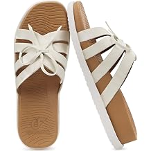 COFACE Womens Dressy Orthotic Sandals Trendy Square Toe Comfortable Thick Athletic Cushion Recovery Walking Slides Lightweight Yoga Foam Flat with Plantar Fasciitis Arch Support