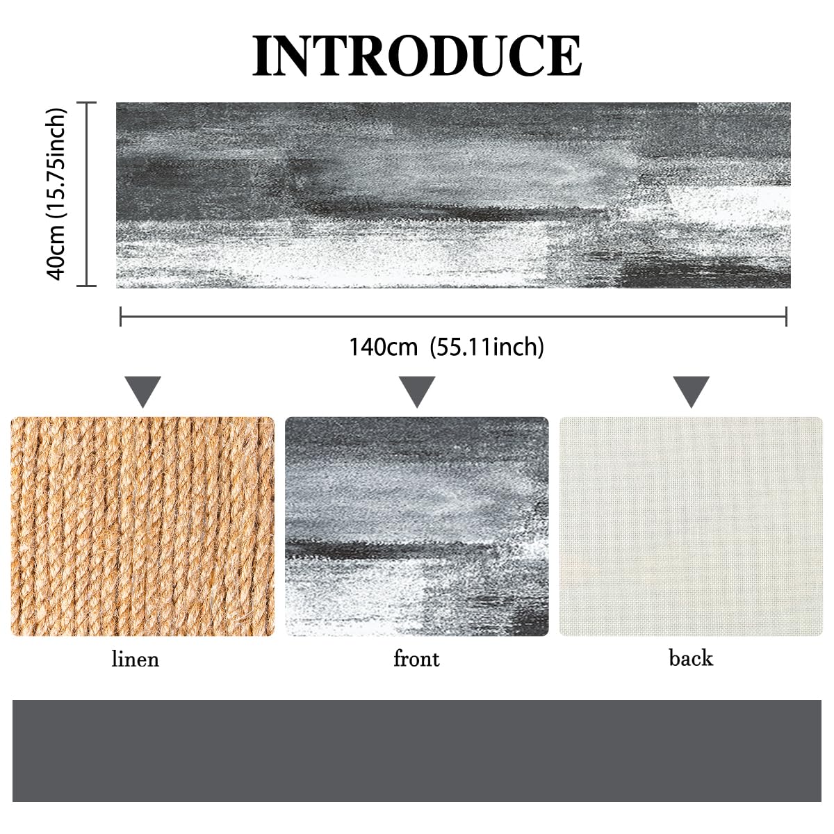 Black Table Runner Linen Tablecover Luxury Thicken Grey Kitchen Dining Table Decorative Cloth for Indoor Outdoor Coffee Dresser Scarves Table Party Tablecover 40 cm x 140 cm - Image 3
