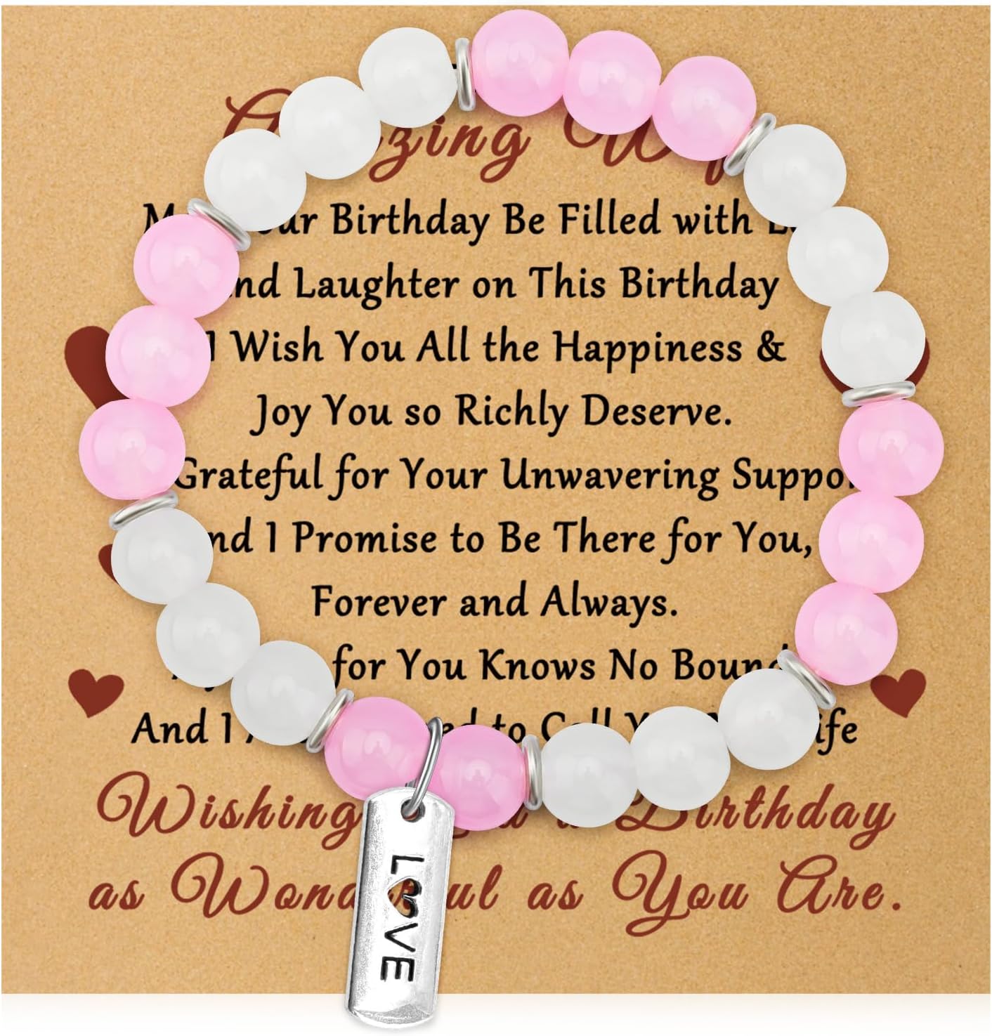 Dabihu Birthday Gifts for Wife from Husband Bracelets with Cards Happy Birthday Gift for Wife Inspirational Jewelry Gifts for Her Beaded Bracelets I Love You Gift for Girlfriend