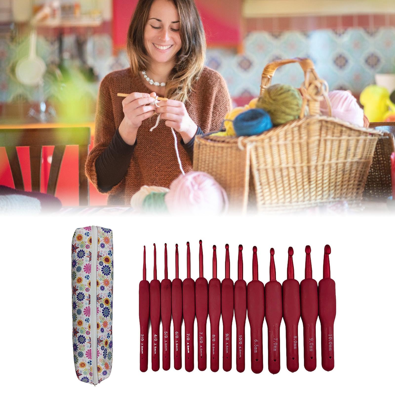 CUNZJIA Ergonomiczny uchwyt, szydełko do robienia na drutach, tkactwo, rzemiosło, 2,0 mm-10 mm, ergonomiczny szydełek, hobbysta, 14 szt