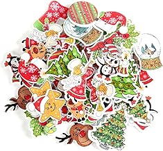 Christmas Wood Buttons, 50 Pcs Mixed Craft Buttons with 2 Holes, Christmas Tree, Reindeer, Santa Claus Wooden Button for Sewing Crafting DIY Craft Card Making Embellishments Christmas Decoration
