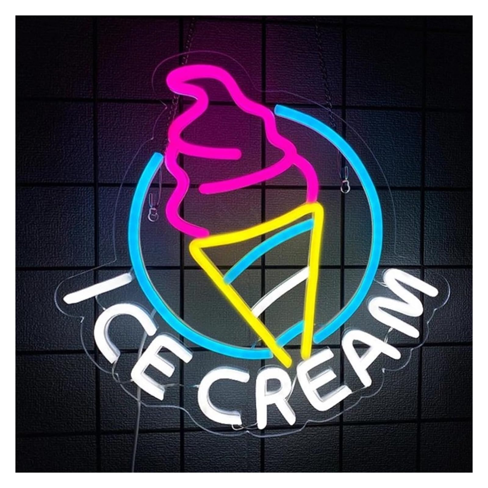 Shouxi One Color Sign Lamp Ice Cream Neon Sign Light Dimmable For Business Store Cafe Drink Shop Office Bedroom Restaurant Decor 32Cmx31cm