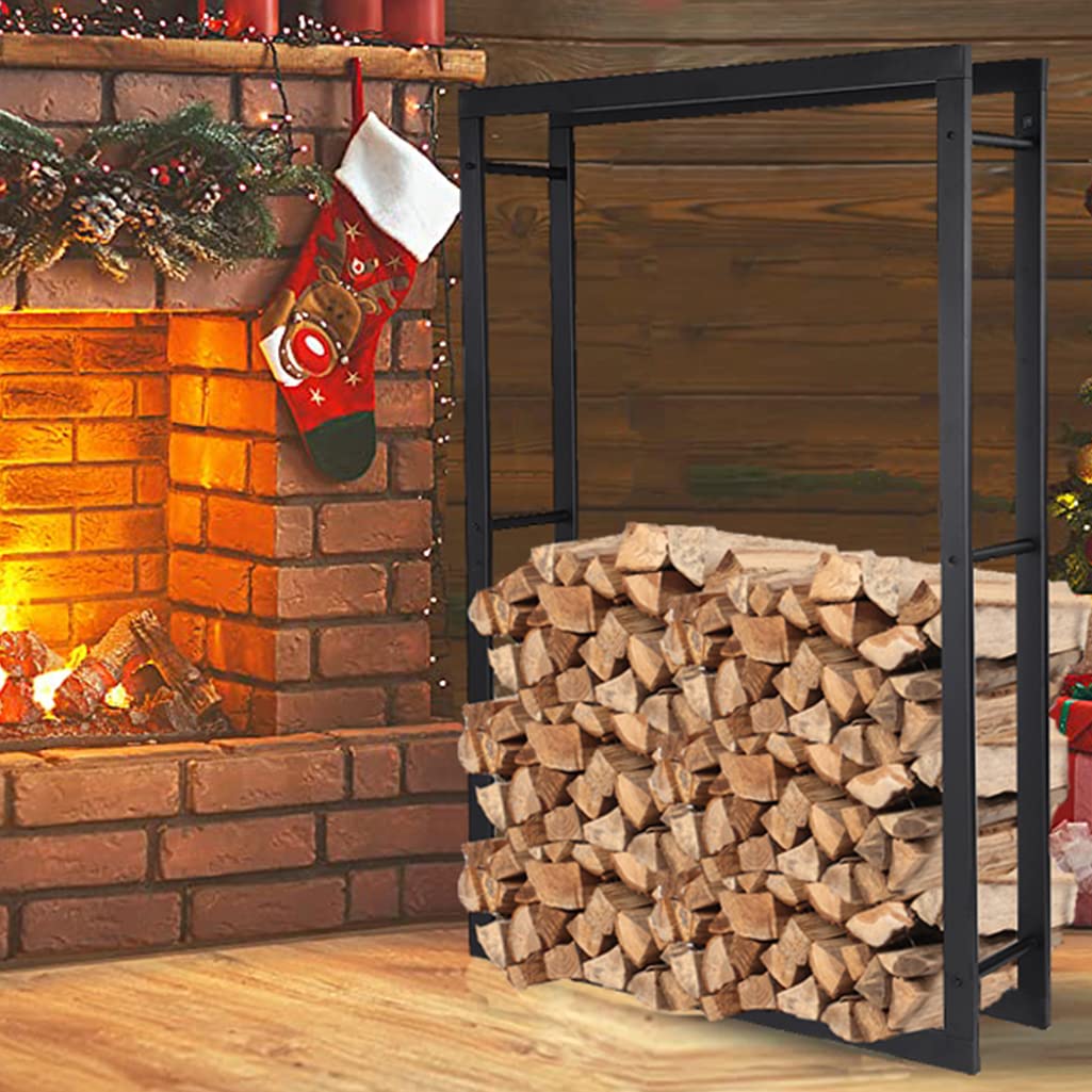 Loywe LW1087 - Scaffale per legna da ardere, in metallo nero (100 x 25 x 150 CM)