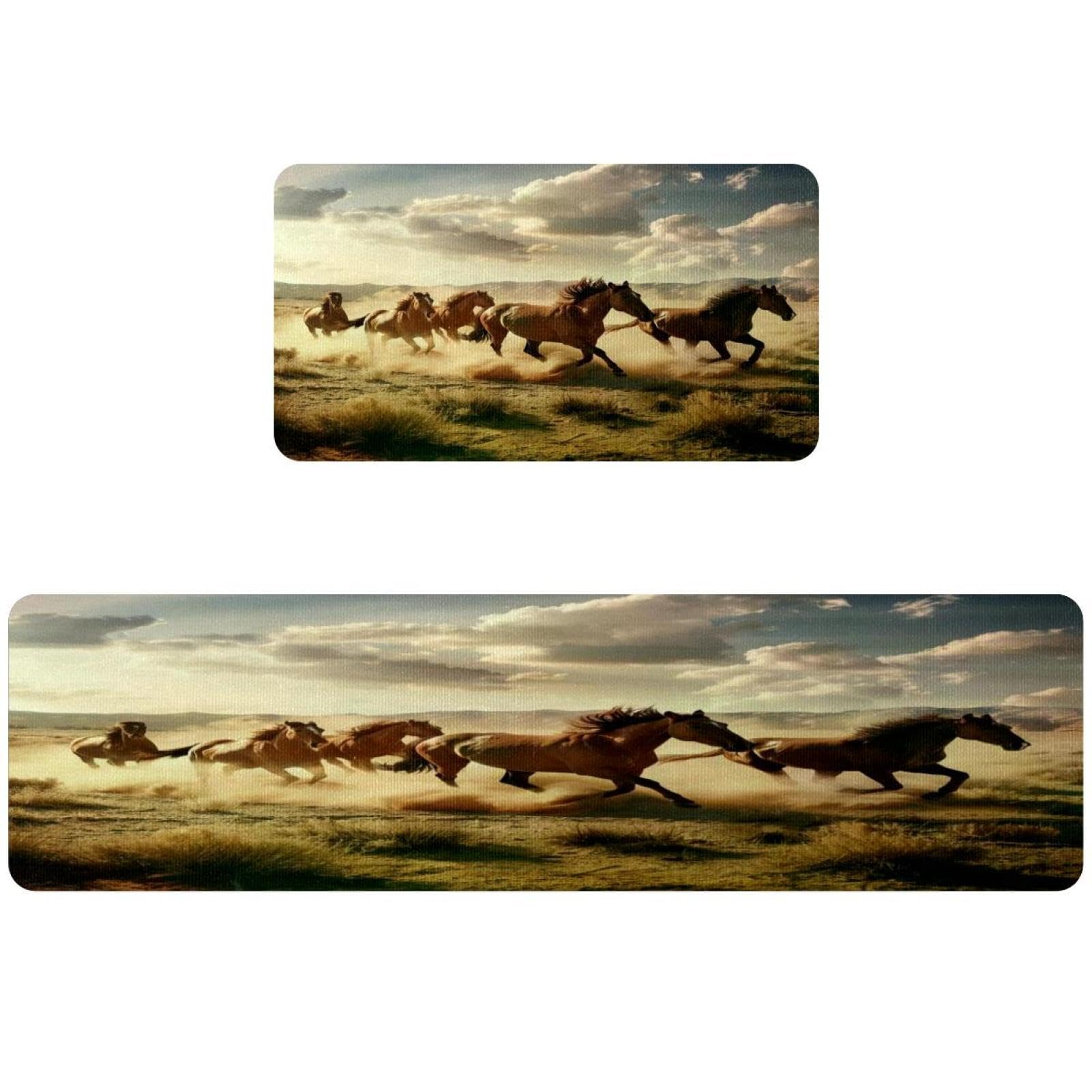 Alfombra lavable antideslizante VAPOKF: pack de 2 alfombrillas de cocina absorbentes con caballos