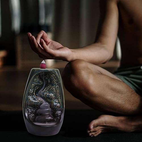 Miniatura 5 de Quemador de incienso de cerámica de reflujo  80 conos de incienso de reflujo en cascada  para yoga, relajación, purificación, regalo de meditación