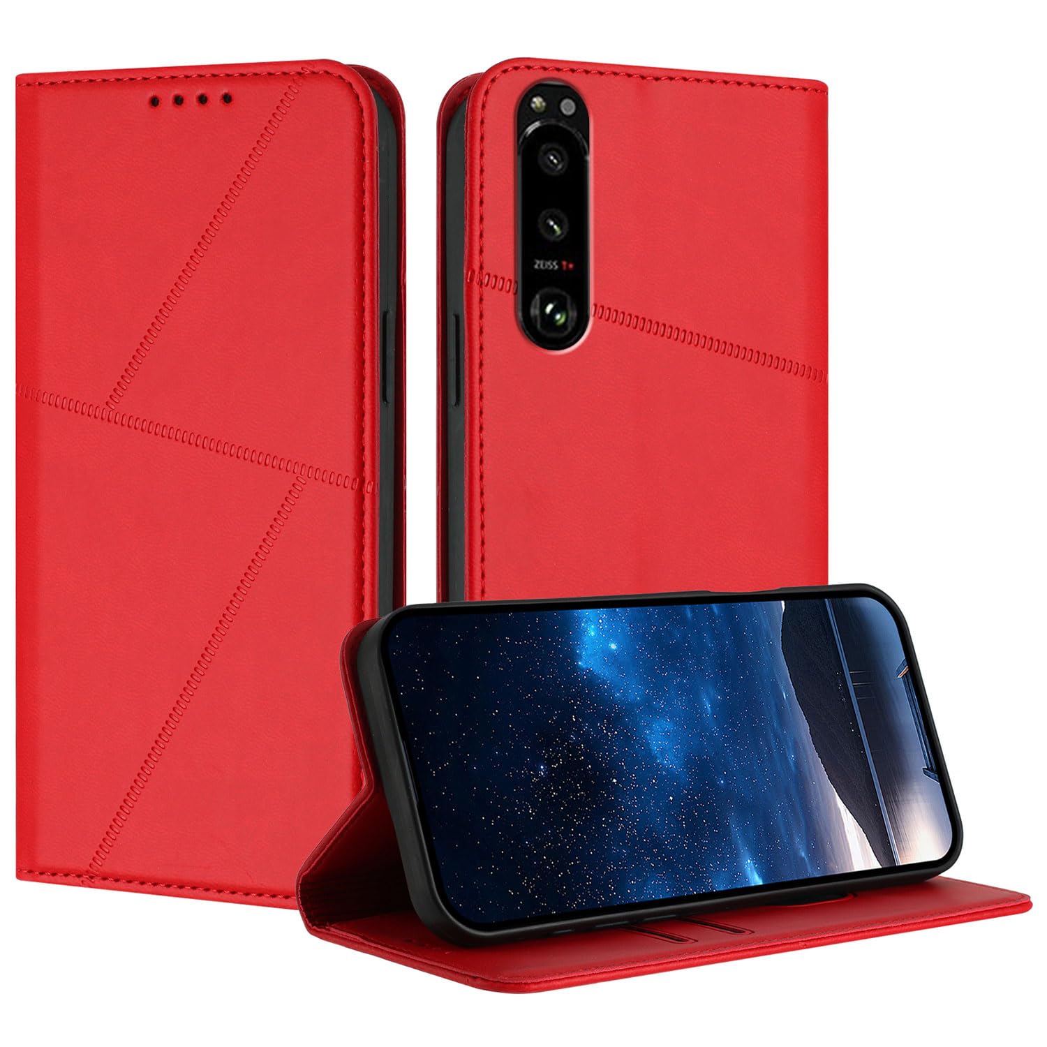 Cover Compatible with Sony Xperia 5 III 5G,Compatible with Sony Xperia 5 III 5G Magnetic Closure [PU Leather + Phone Case] Wallet Card Slot Flip Stand Red
