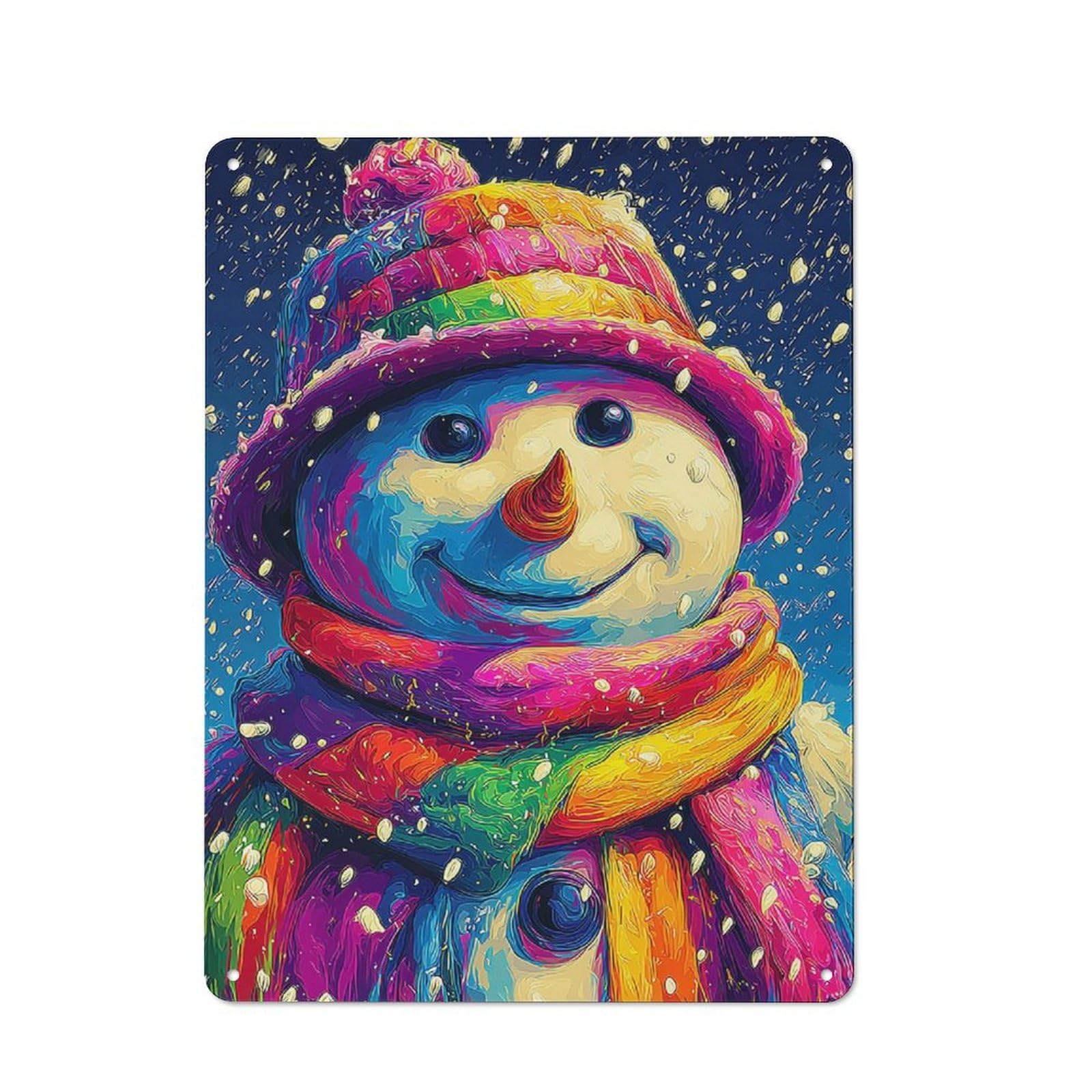 Junmoney Colorful Snowman Painting-1 Warehouse Style Tin Wall Sign 40X30cm Featuring Loft Wall Plaque For Loft, Studio, Office Or Creative Room