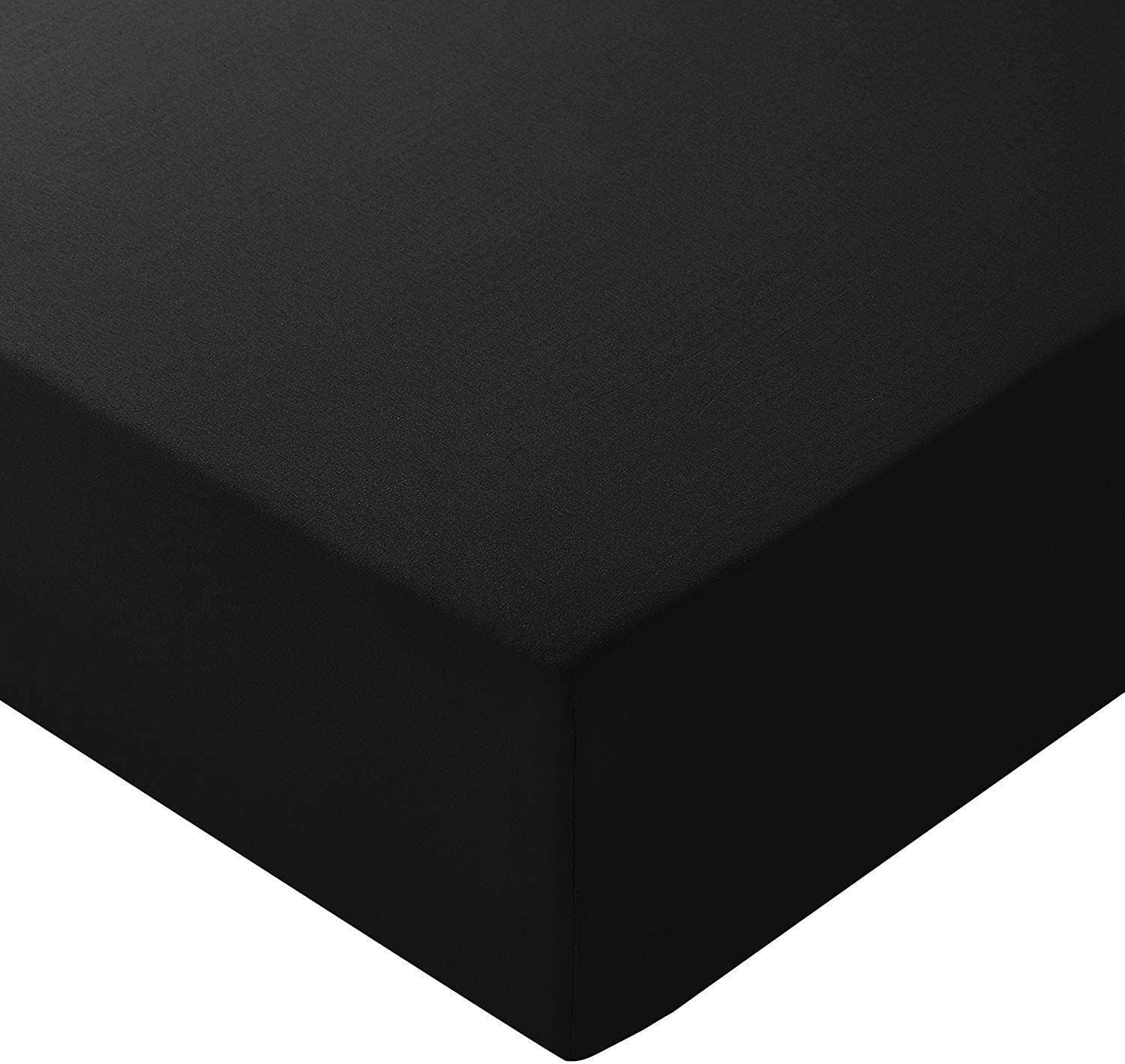 Amazon Basics Single Microfiber Fitted Sheet Solid Black, Twin Bed