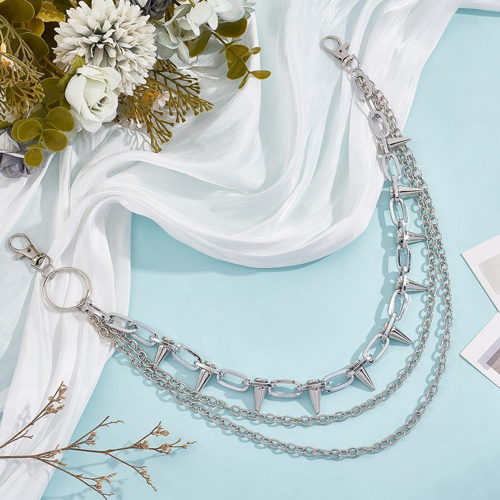 Silver Rivet 3 Layered Chain Belt Waist Alloy Chains Punk Multilayer Link Belts Rave Body Jewelry Gothic Vintage Decorative Accessories for Women Men Party Festival Dancing Jeans Dress Gifts - Image 4