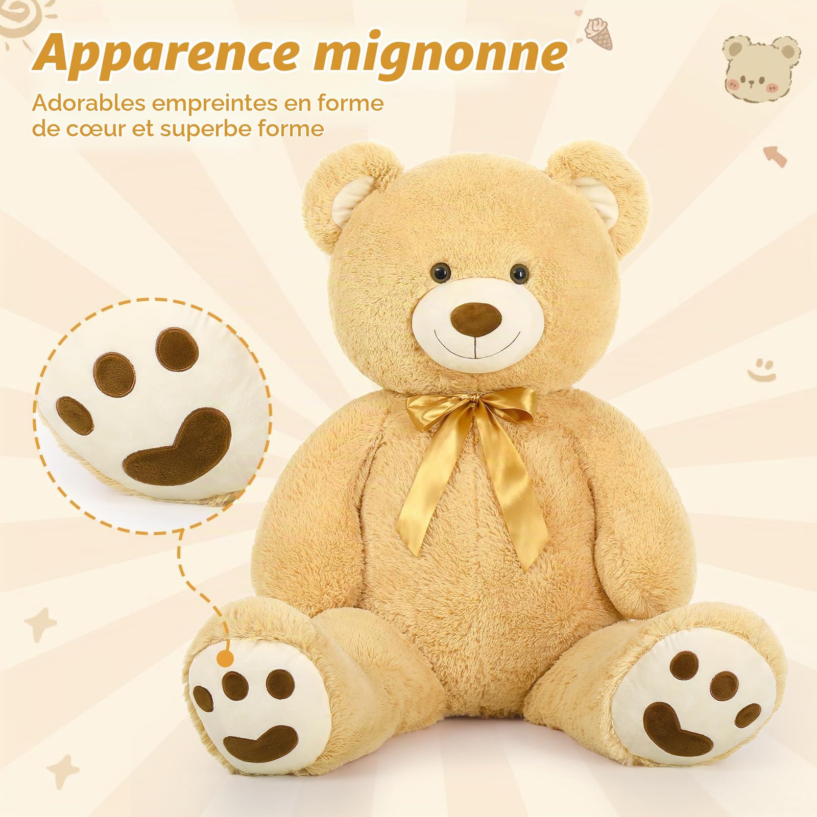 MorisMos XXL Ours en Peluche Saint Valentin Geant, 120cm Brun Grosse Nounours Peluche, Douce Teddy Bear Géante, Grand Mignonne Cadeau pour Enfant Petite Amie Fille Femme Anniversaire St Valentin Deco
