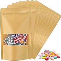 Vista 13 de Geosar 300 bolsas de papel kraft de pie con ventana de 6 x 9 pulgadas, bolsas sellables de papel kraft con muesca sellables con muesca para pequeñas