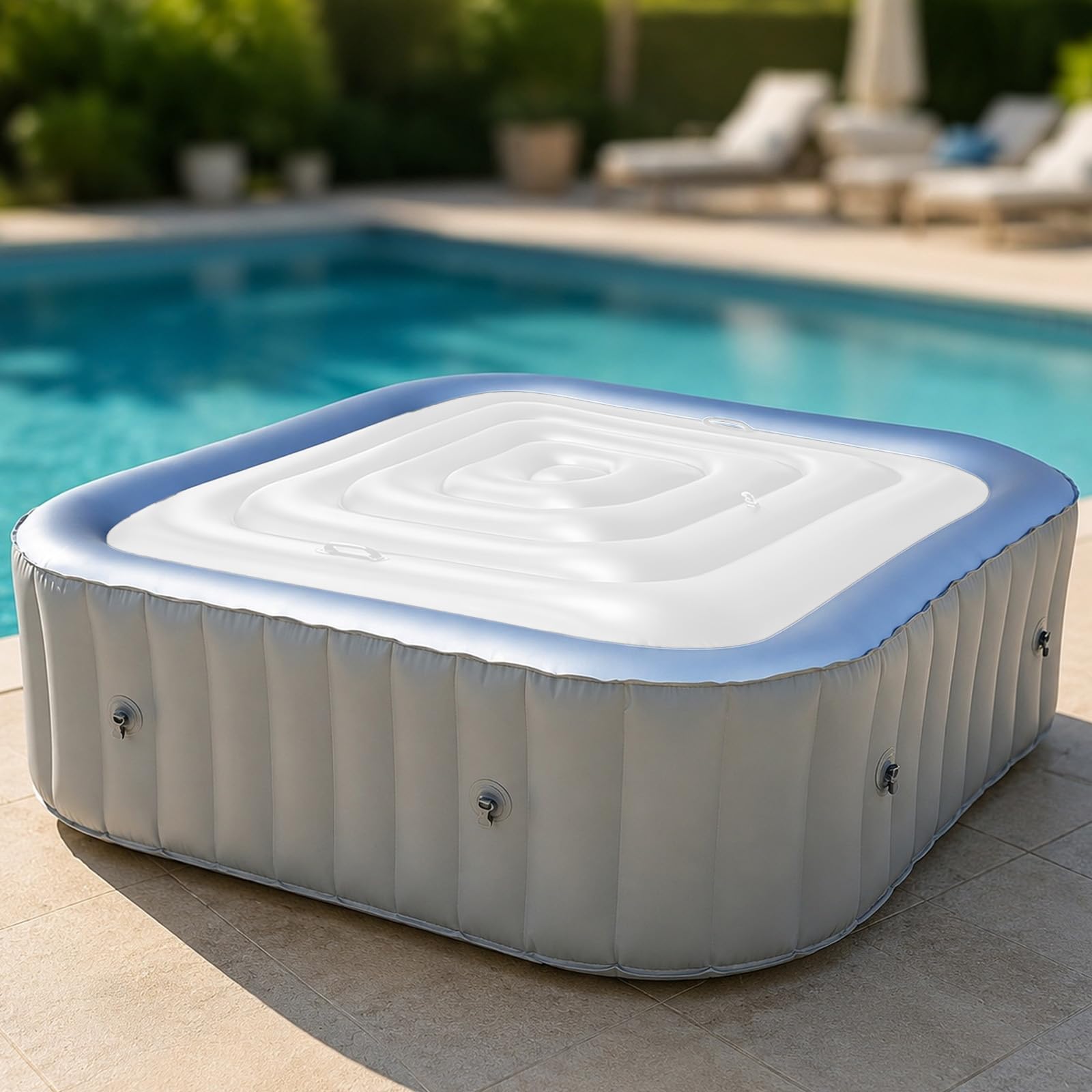 Couverture Gonflable Spa avec Poignées (Blanc, 130CM, Carrée)