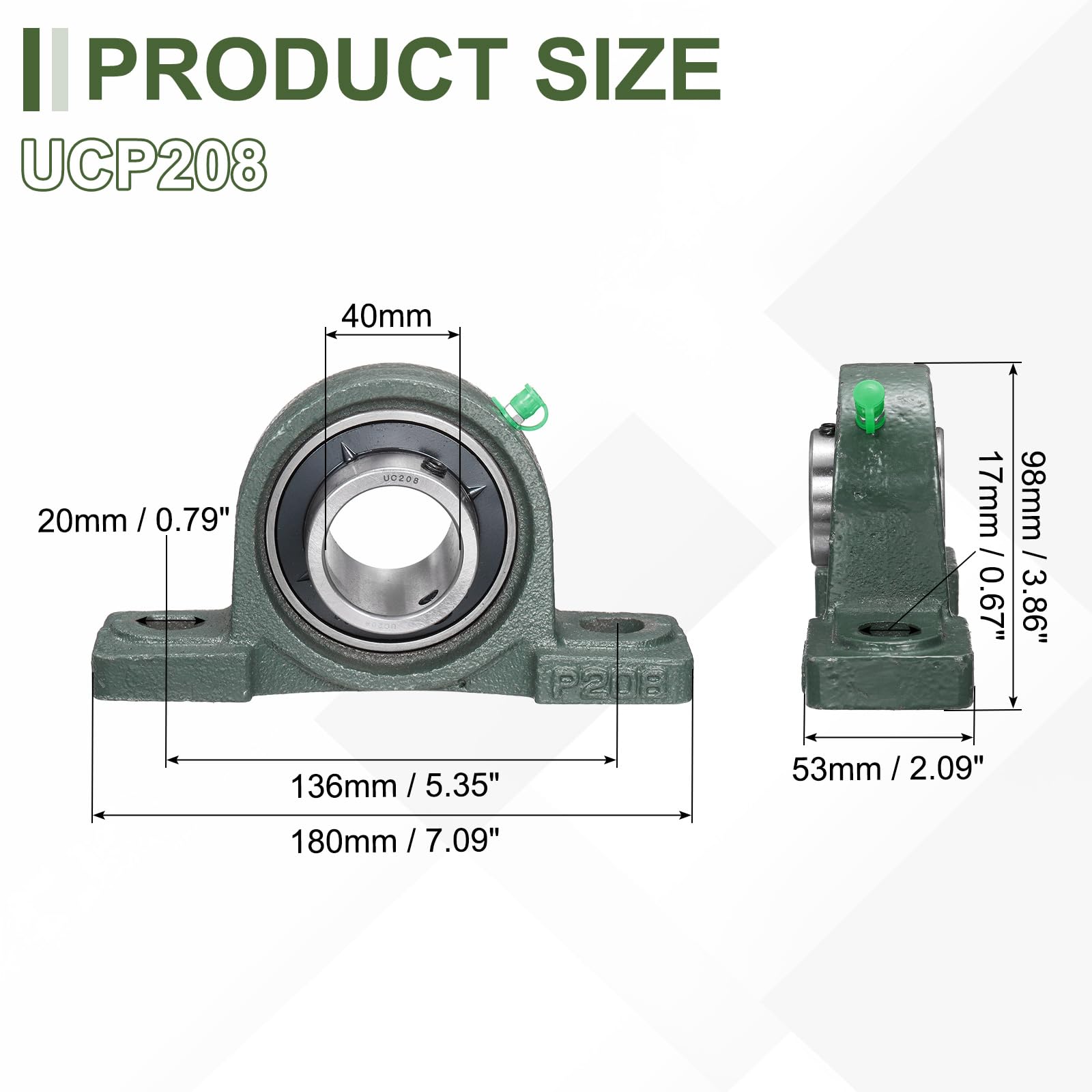 QUARKZMAN Rodamientos De Soporte UCP208 Diámetro Interior De 40 Mm Con Alineación Automática Base De Acero Fundido Sólido Rodamiento De Bolas Con Brida Montada En Soporte De Acero (ABEC3)