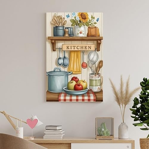 Miniatura 8 de Arte De Pared De Cocina De Campo, Impresiones En Lienzo Enmarcado, Utensilios De Cocina Y Alimentos, Pintura Rústica De Granja, Cocina, Comedor,
