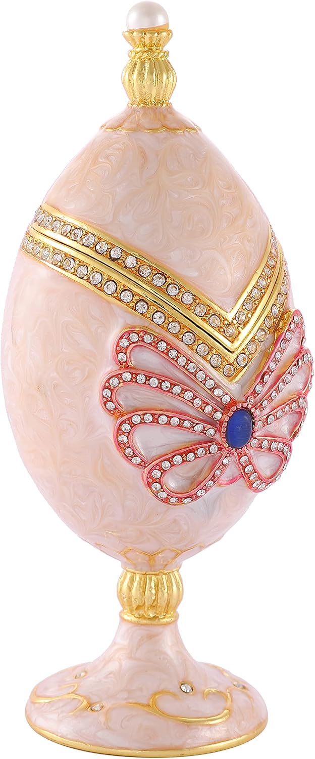 QIFU Easter Egg Style White Jewelry Trinket Box with Hinged Unique Gift for Home Decor - Image 3