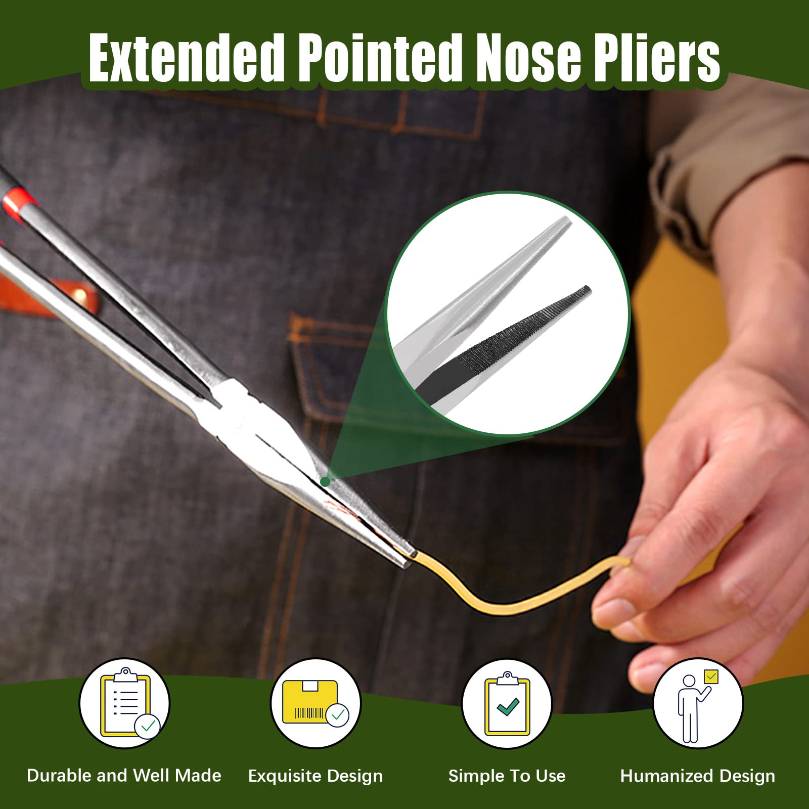 Keadic 5 Pcs 11" Long Needle Nose Pliers Set With Storage Bag Including Straight, 25 Degrees, 45 Degrees, 90 Degree Angle And Long Reach Circle Pliers For Auto Repair, Jewelry Making, Needle-Nose - View #4