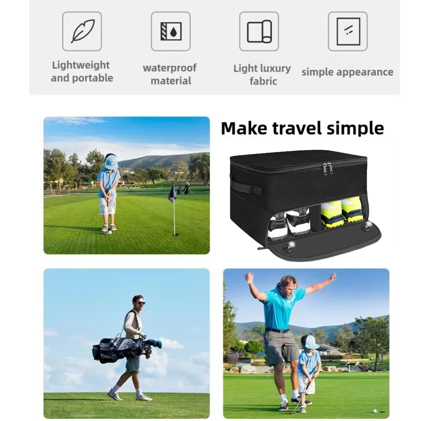 Organiseur de coffre de golf – Sac de rangement pour casier de voiture à 2 couches – Casier d'équipement de golf pour homme et organisateur de chaussures pour balles, t-shirts, vêtements