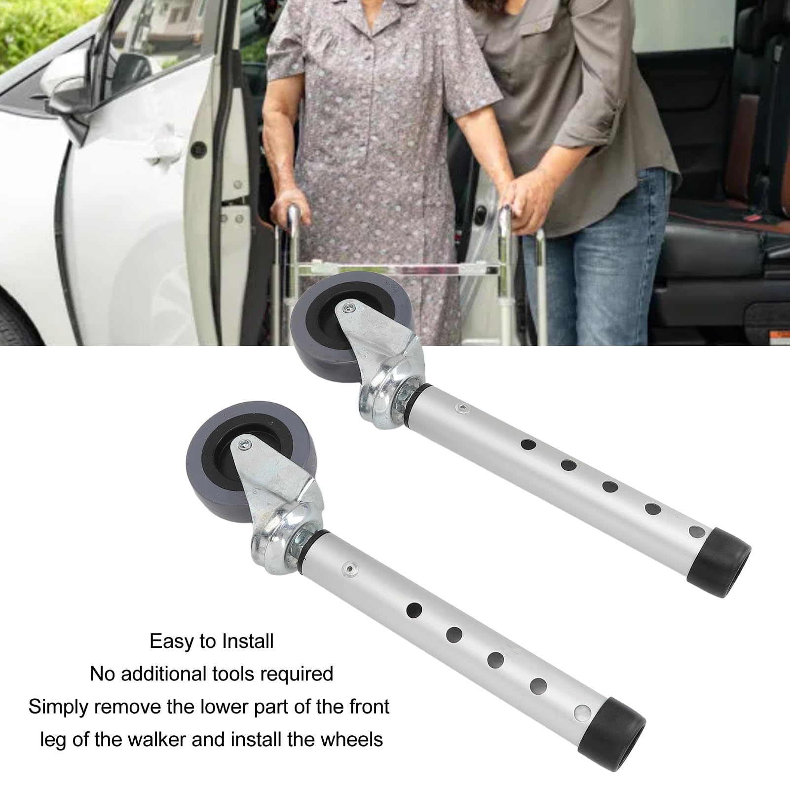 BRRNOO 2 Ruedas para Andador, Accesorios de Repuesto para Andador, Ruedas Giratorias Universales para Pies de Andador, Repuesto de Altura Ajustable para Personas Mayores