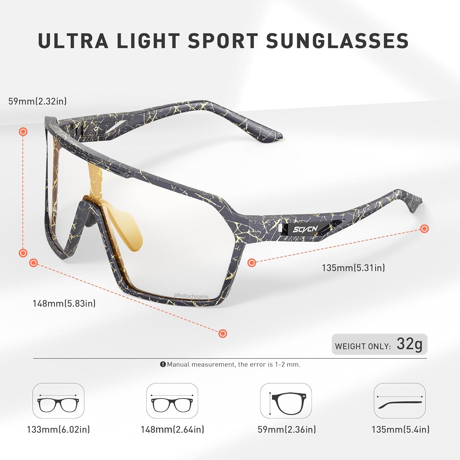 SCVCN Photochromic Cycling Glasses Men Women Clear Mountain Bike Sunglasses Sports Baseball Riding MTB S327 - Image 5