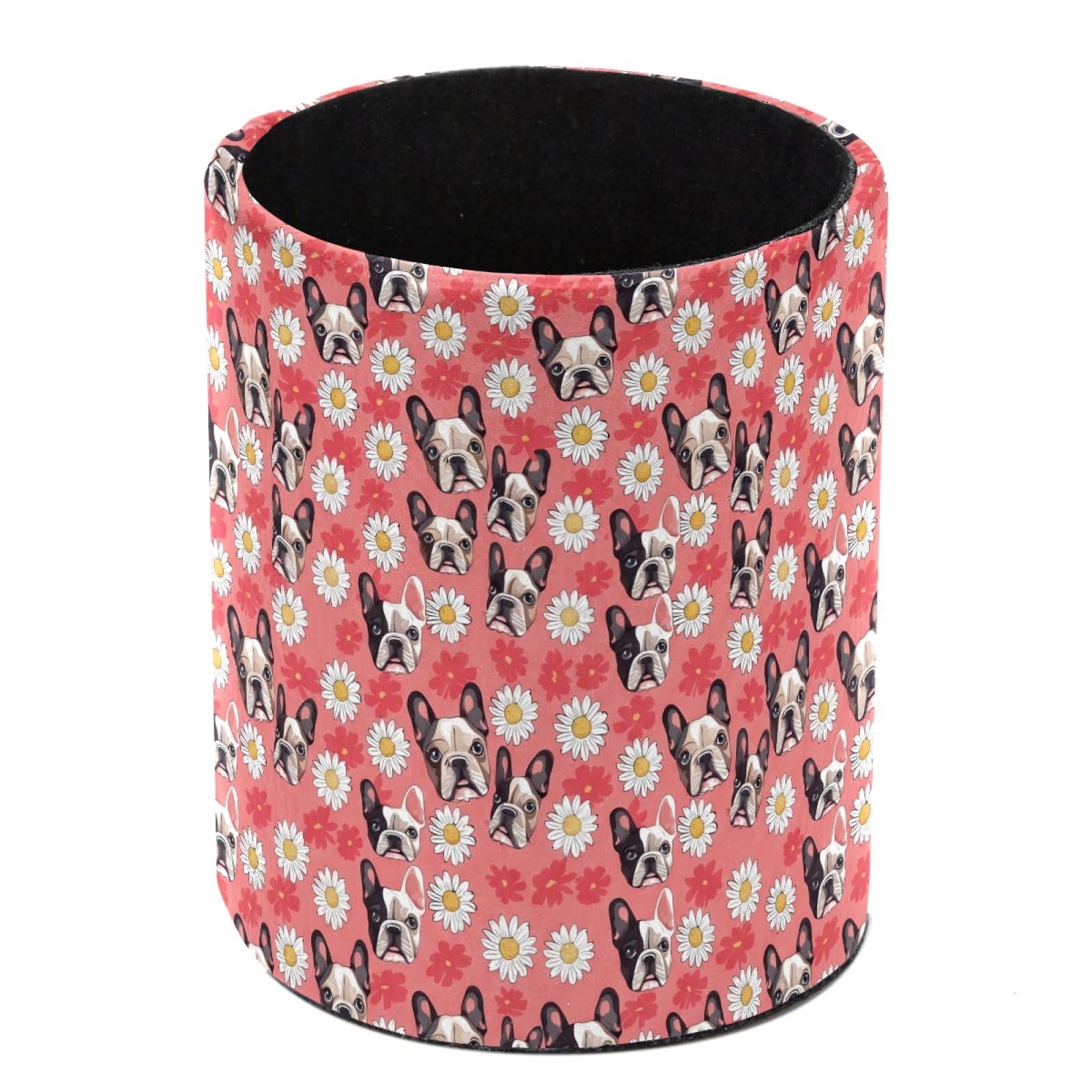 HEOEH Bulldog Daisy Pen Holder for Desk, PU Leather Pencil Holder Pen Cup Marker Holder Makeup Brush Holders, Desk Accessories & Workspace Organizers for Home, Office